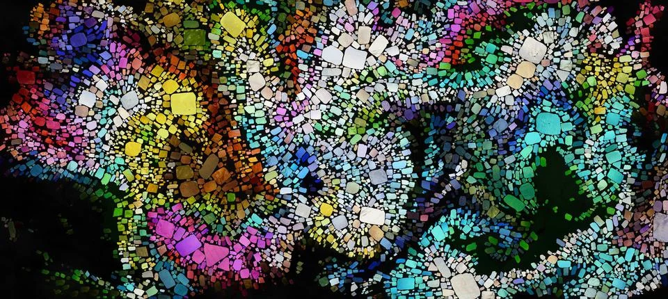 Digital render painterly mosaic tiles in smooth fluid motion Stock Illustration