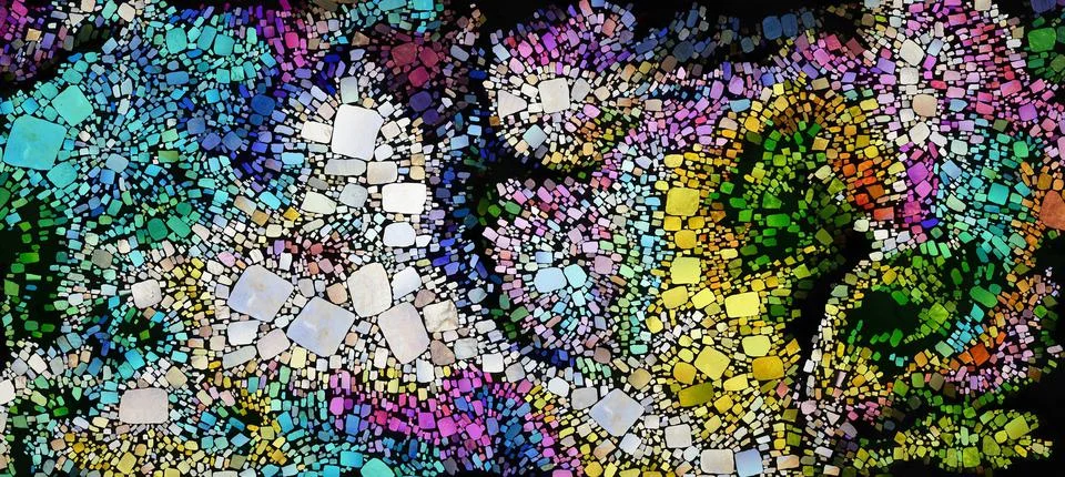 Digital render painterly mosaic tiles in smooth fluid motion Stock-Illustration