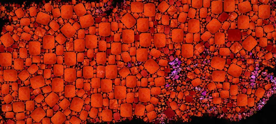 Digital render painterly mosaic tiles in smooth fluid motion Stock Illustration