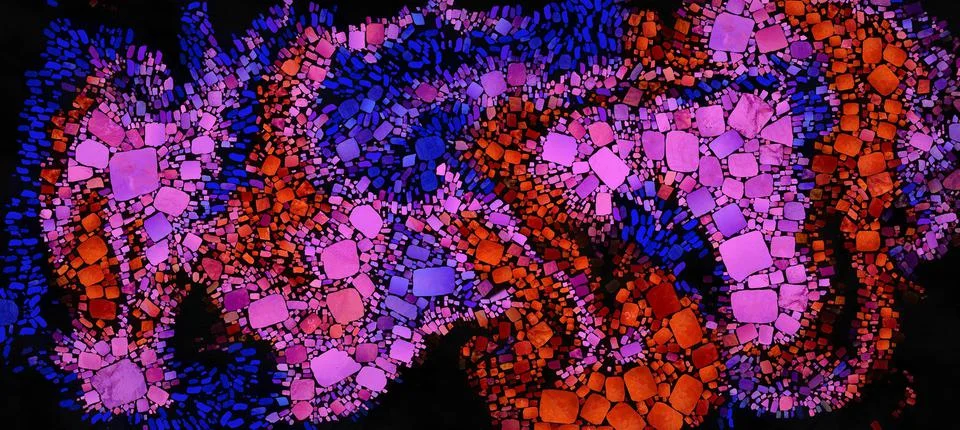 Digital render painterly mosaic tiles in smooth fluid motion Stock Illustration