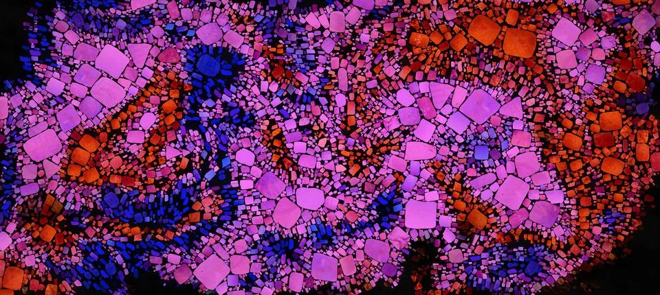 Digital render painterly mosaic tiles in smooth fluid motion Stock Illustration
