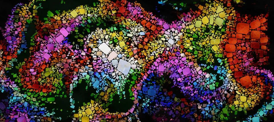 Digital render painterly mosaic tiles in smooth fluid motion Stock Illustration
