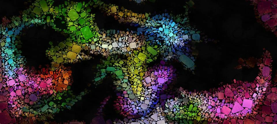 Digital render painterly mosaic tiles in smooth fluid motion Stock Illustration
