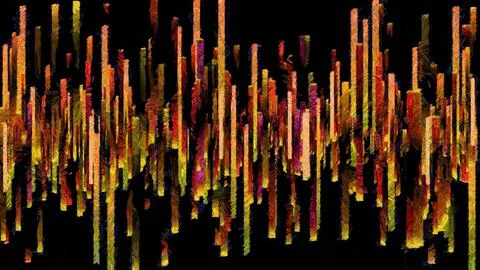 Digital render in painterly style - acrylic paint patterns and geometric shapes, Stock Illustration