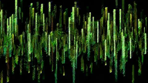 Digital render in painterly style - acrylic paint patterns and geometric shapes, Stock Illustration