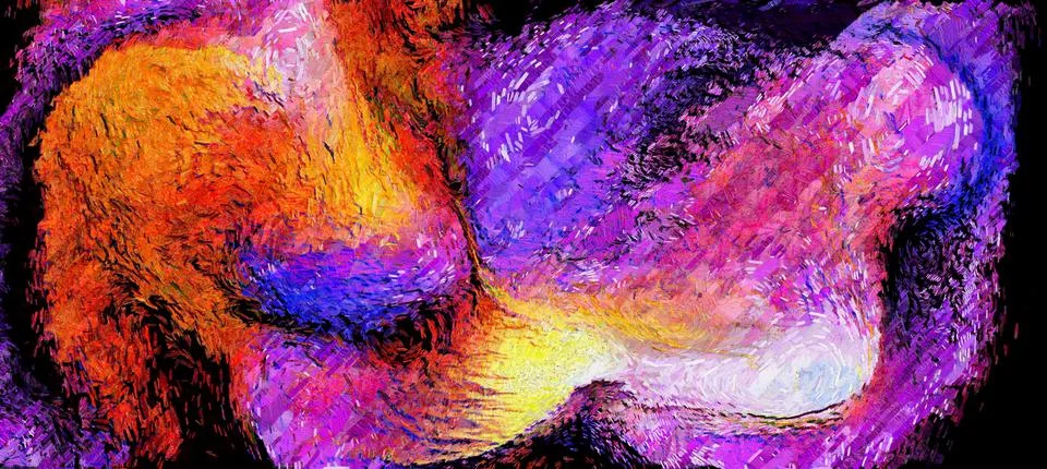 Digital render painterly styled patterns and smooth flowing lines and bubbles pa Illustrazione stock