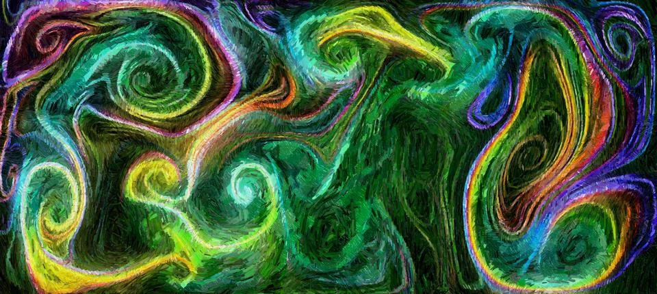 Digital render painterly styled patterns and smooth flowing lines and bubbles pa Illustrazione stock