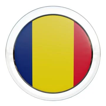 Digital render of a round pin with a Romania flag motif on a white background 스톡 일러스트