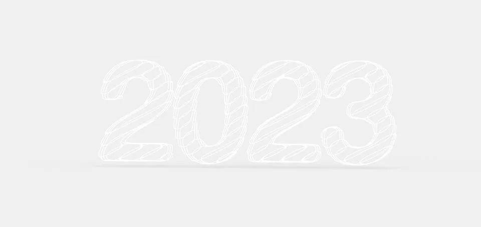 Digital render of white 2023 block numbers on a transparent background Illustrazione stock