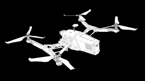 Digital render of a white combat quadcopter drone on a black background Stock Illustration