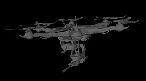 Digital render of a white combat quadcopter drone on a black background イラスト素材