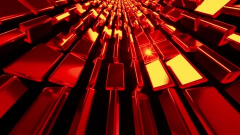 Digital rendering of 3D cubes with reflective surfaces in vibrant Stock Footage 280332792