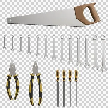 A digital rendering showcases a comprehensive toolkit Stock Illustration