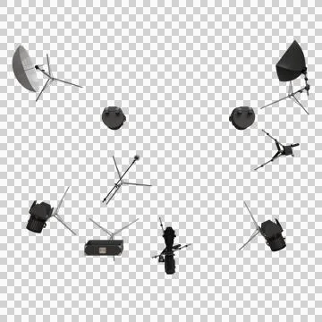 A digital rendering shows various pieces of black communication equipment Stock Photos