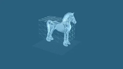 Digital Rendering of a Transparent 3D Horse with Geometric Grid in Blue Tones 库存影片 342311646