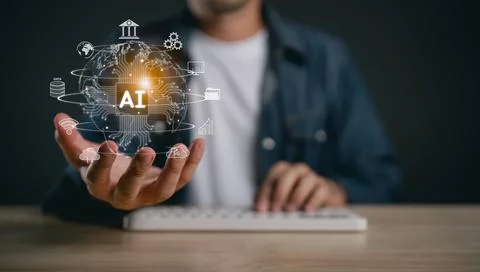 Digital representation of artificial intelligence technology overlaid on a .. Stock Photos