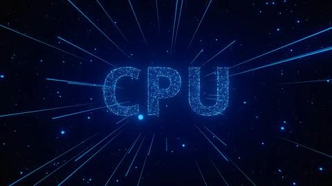 Digital Representation of a CPU With Blue Particles in a Cosmic Background 库存插图