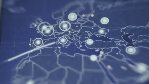Digital representation of data flow within Europe, strategic connections and Stock Footage 335486720