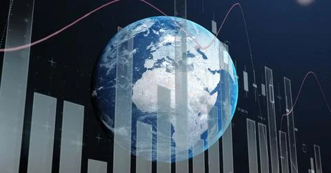 A digital representation of Earth with data charts and graphs overlaying globe Stock Photos