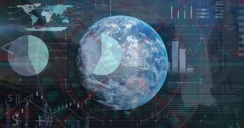 Digital representation of Earth with data visualizations and charts Stock Photos