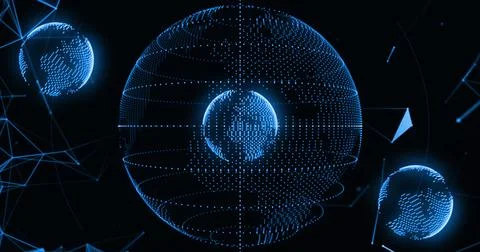 A digital representation of Earth with interconnected points and lines forms Stock Photos