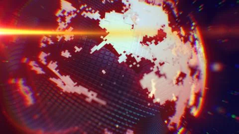 A digital representation of Earth in vibrant red and orange hues with pixel.. イラスト素材