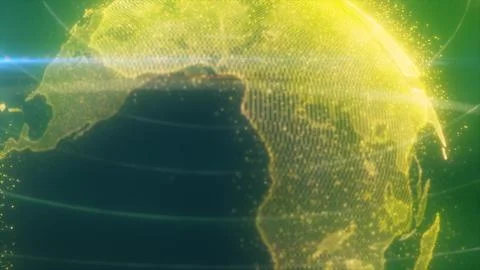 A digital representation of green Earth with glowing lines encircling the p.. Stock Illustration