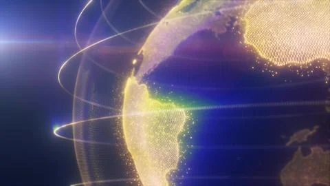 A digital representation of green Earth with glowing lines encircling the pla 库存插图