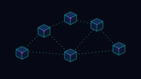 A digital representation of interconnected blockchain network nodes 库存影片 338310330