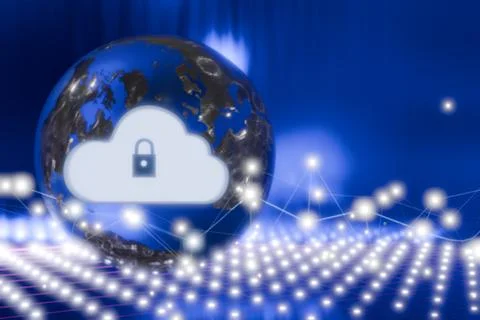 A digital representation of a secure cloud over a globe Illustrazione stock