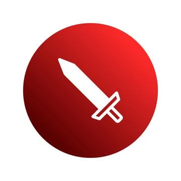 Digital representation of a simple sword inside a vibrant red circle creati.. Illustrazione stock