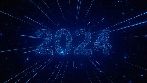 Digital Representation of the Year 2024 With Blue Light Particles in a Starry Stock Illustration