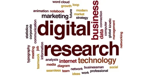 Digital research animated word cloud, text design animation. Kinetic typography. Stock Footage 109519360