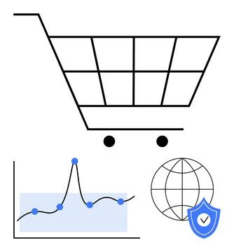 Digital Retail Growth Data Analysis, Global Reach, and Secure Shopping Ilustración de archivo