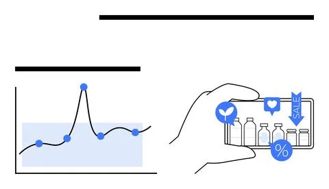 Digital Retail Trends Analyzing Data Insights and Mobile Interaction in Mod.. イラスト素材