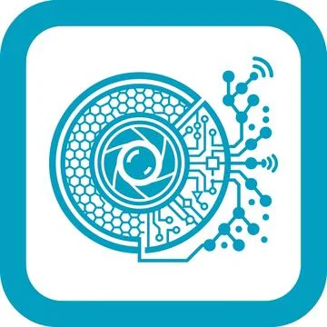 Digital retinal camera vector icon in blue frame. Stock Illustration