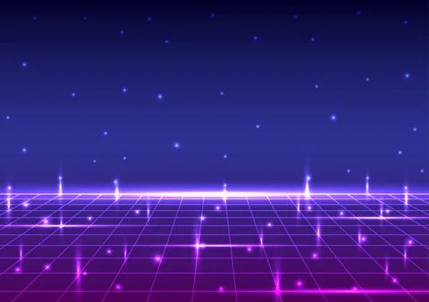 Digital retro technology in dark background. Futuristic 80s 90s cyberpunk c.. Stock Illustration