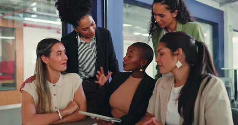 Digital, review or team in office with tablet, industry research or discussion Stock Footage 346283945