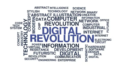 Digital revolution animated word cloud bounce, text design animation, seamless Stock Footage 347000563