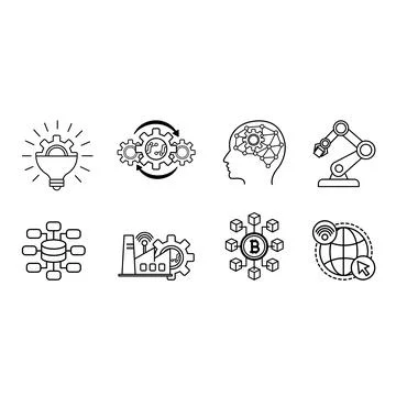 Digital Revolution Icons Set. Vector Icons of Innovation, Automation, Artif.. Stock Illustration