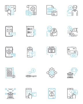 Digital revolution linear icons set. Disruption, Innovation, Connectivity Illustrazione stock