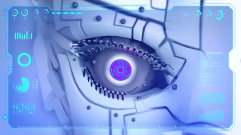 Digital Robot Eye Computer Vision AI surveillance digital invigilation Concept Stock Footage 333968332