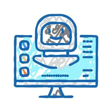 Digital robot icon doodle illustration 스톡 일러스트
