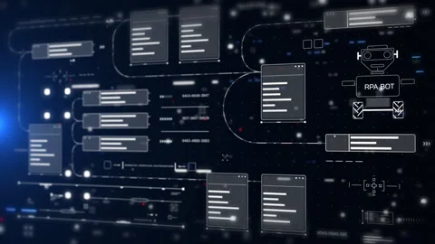 Digital Robotic Process Automation Concept with Virtual Workflow Diagram Stock Footage 316513432