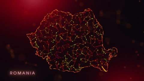 Digital Romania Map Motion Reveal With Abstract Red And Orange Plexus Netwo.. Stock Footage 330342994