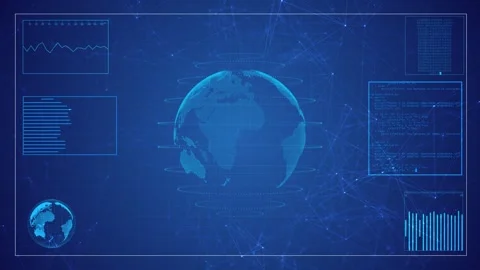 Digital Rotating Globe on Plexus Grid Interface Stock Footage 314362026