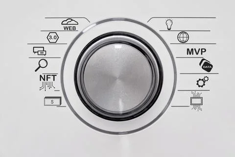 Digital round knob switcher for web 3.0 technologies with highlighted selection Stock Photos