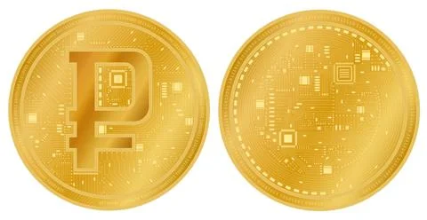 Digital Ruble coin with symbol of Russian Ruble on it in electronic cyberspac Stock Illustration