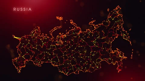 Digital Russia Map Motion Reveal With Abstract Red And Orange Plexus Networ.. Stock Footage 330008055