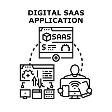 Digital saas application concept with cloud computing Stock Illustration